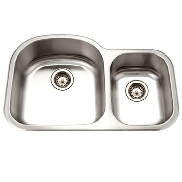 Houzer Medallion Designer Series Undermount Stainless Steel 70/30 Double Bowl Kitchen Sink, Small Bowl Right Kitchen Sink - Undermount Houzer
